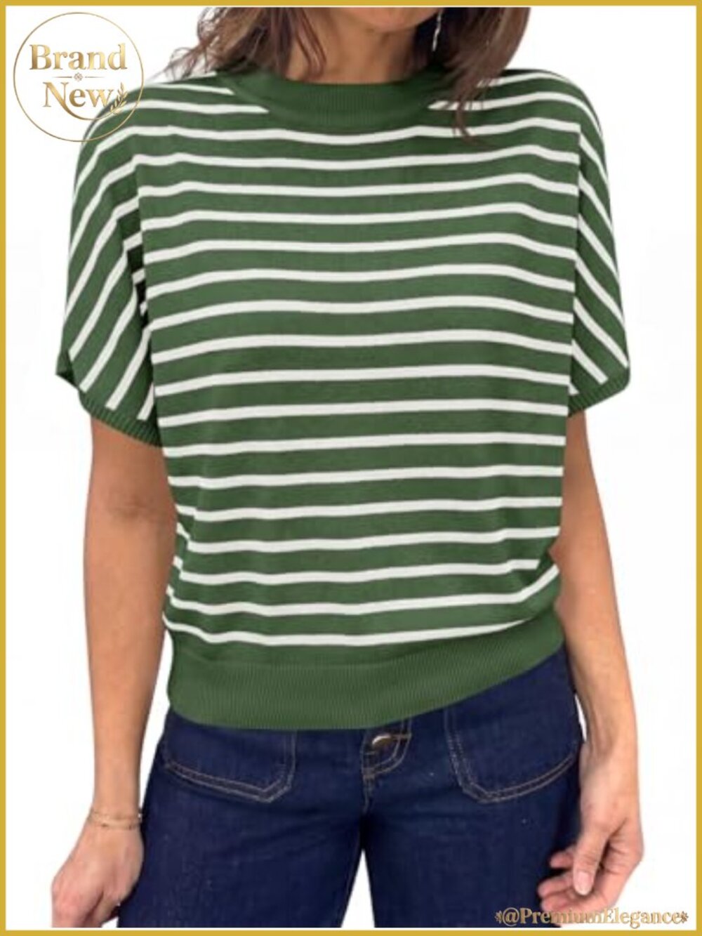 Women's Short Sleeve Crew Neck Knit Pullover Sweater Soft Stretchy